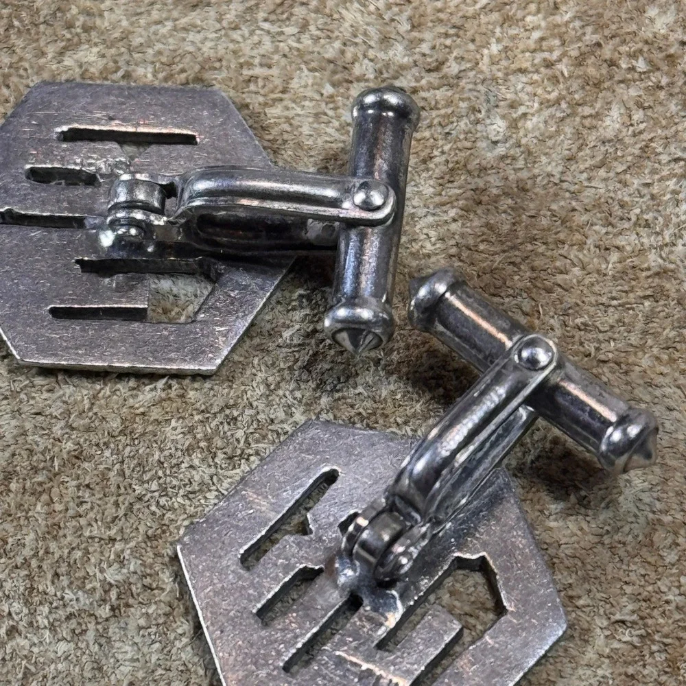 Vintage Sterling Silver Cufflinks Mens OS Rhinestones JR Monogram 60s